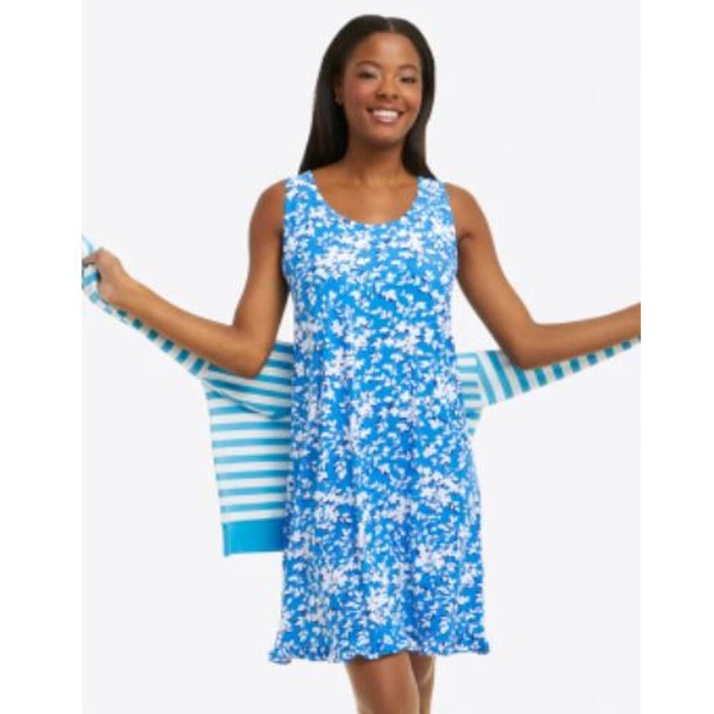 Draper James Ruffle Nightie Dress Blue Shadow Floral Size Small/Medium